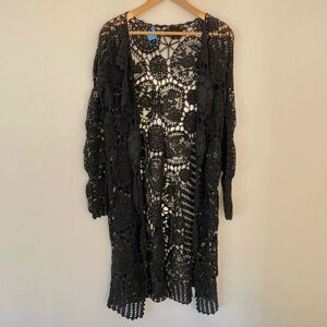 White + Warren Cotton Crochet Lace Cardigan Duster Sweater